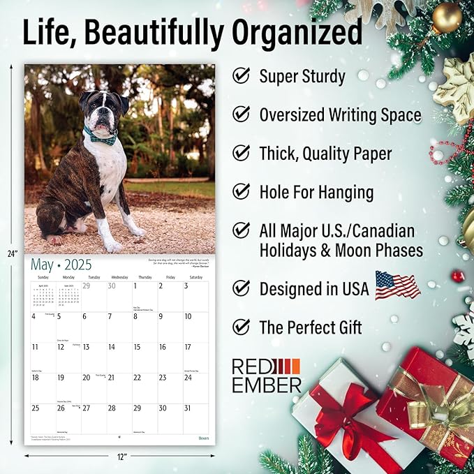 RED EMBER Boxers 2025 Wall Calendar 12 Month | 12" x 24" Open | Thick & Sturdy Paper | Giftable | Calendar 2025