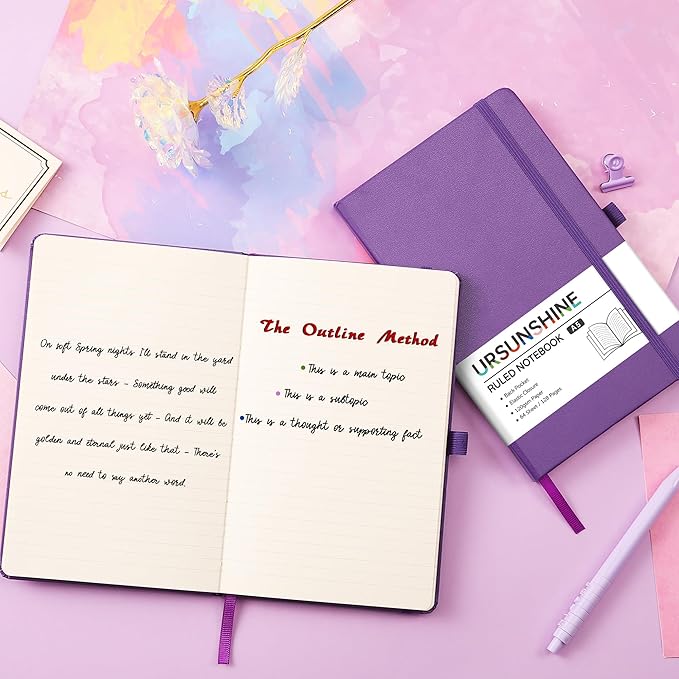 Ruled Notebook/Journal - Classic Lined Journal/Notebook, 5.3'' x 8.26'', Hardcover with Thick Paper, Banded + Pen Holder +Inner Pocket - Lavender