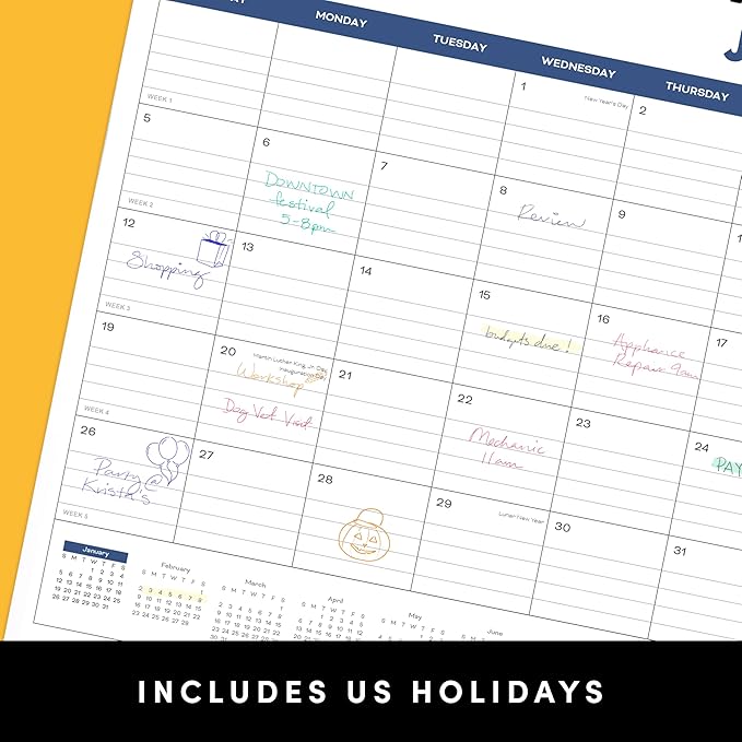 PAPERAGE Calendar 2025-12 Month (Rainbow), Minimalist Wall and Desk Calendar with Monthly Views and Yearly Plans – Medium (11.5 in x 14.75 in)