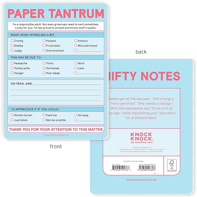 Knock Knock 1-Count Paper Tantrum Note Pad, Funny Office Notepads & Checklist Nifty Notes (Pastel), 4 x 5.25-inches
