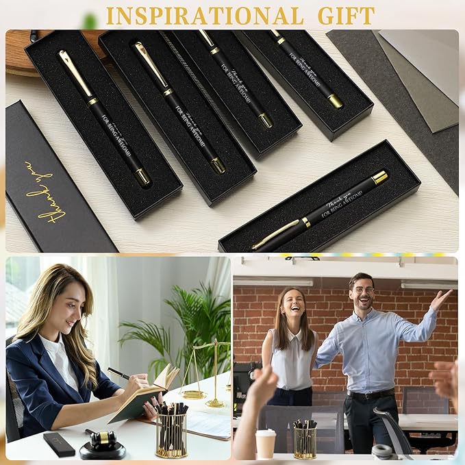 PerKoop 10 Set Thank You Gifts Inspirational Ballpoint Pens with Gift Boxes Bulk Appreciation Party Favors for Employee Coworker Staff Team Friends Office Supplies(Black,Awesome)