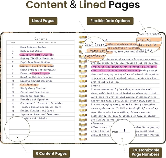 Lined Spiral Journal Notebook for Women, A5 College Ruled Journals for Writing, Hardcover Notebooks for Work, Note Taking and Office School Supplies,140 Pages - Wild Rose