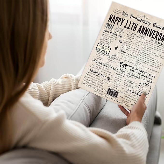 Jumbo 11th Anniversary Cards Gifts for Wife Husband Couple, Romantic 11 Year Wedding Anniversary Decorations for Women Men, Jumbo Steel Anniversary Card for Him Her