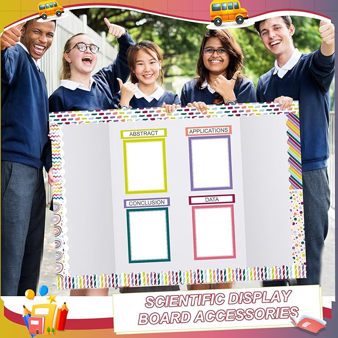 90 Pcs Science Fair Board Supplies 60 Trim Scalloped Bulletin Board Borders 24 Presentation Board Subtitles 6 Science Fair Titles for Classroom Display Boards(Classic)