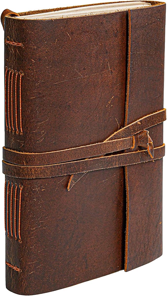Leather Journal Notebook(6x8 in) - Vintage Leather Bound Journals Handmade Rustic Finish Book for Men and Women Unlined Leather Craft Paper 300 Pages, Leather Notepad Diary, Pocket Diary to Write in