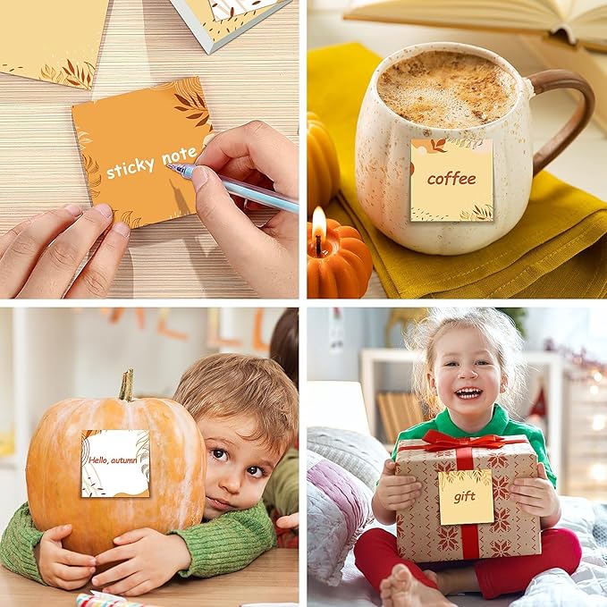 16 Pieces Fall Sticky Notes Fall Boho Style Design Self-Adhesive Note Pads Sticky Memo Notes for School Office Home Supplies Students Teachers Present