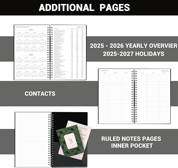 2025 Planner - 2025 Planner Weekly and Monthly, Jan 2025 - Dec 2025, 5" x 8", Twin-Wire Binding, Holidays, Back Pocket, Thick Paper, Classic Black