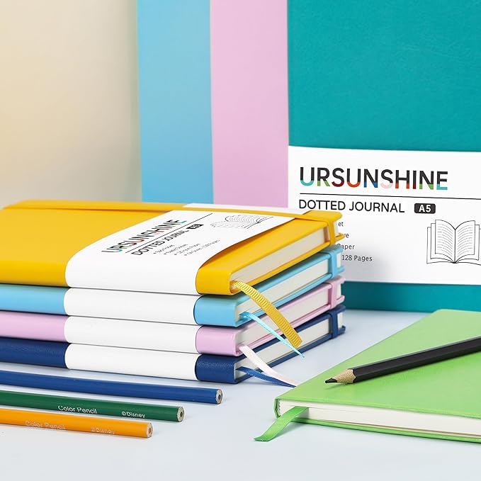 Dotted Journal/Notebook - Dot Grid Hard Cover Notebook, Premium Thick Paper with Fine Inner Pocket, Black Smooth Faux Leather, Pen Loop, 5.3'' x 8.26'' - Gray