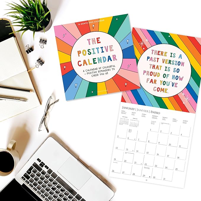 Graphique 2025 The Positive Calendar Wall Calendar | 12” x 12” | Thick Paper | Home & Office Organizer | Large Monthly Grid | 3 Languages & Marked Holidays | 4 Month Preview Page for 2026