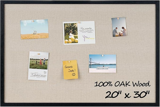 Fun Memories Cork Board Bulletin Board for Office, 20" x 30" Oak Wooden Framed Corkboard, Wall Mounted Notice Pin Board for School Home & Office, Black