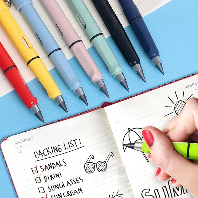 12Pack Forever Pencils for Kids Writing, Infinity Pencil Cute Inkless Everlasting Pencil with Eraser for Sketching (Black+Multicolor)