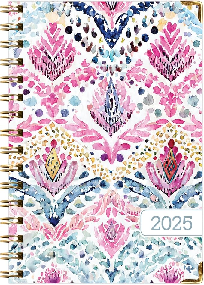 HARDCOVER 2025 Planner, 5.5"x8": 14 Months (November 2024 - December 2025), Daily Weekly Monthly Planner, Yearly Agenda, Bookmark, Pocket Folder and Sticky Note Set (Boho Ikat)