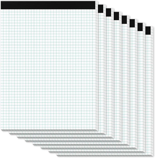 Graph Paper Pads 8.5 x 11, 8 Pack, 4x4 Quad Grid Paper Pad 8-1/2" x 11", White Quadrille Pad, Easy Tears Off Design, Grid Notebook 8-1/2 x 11, White 70 GSM Graft Paper, 30 Sheets/Pad