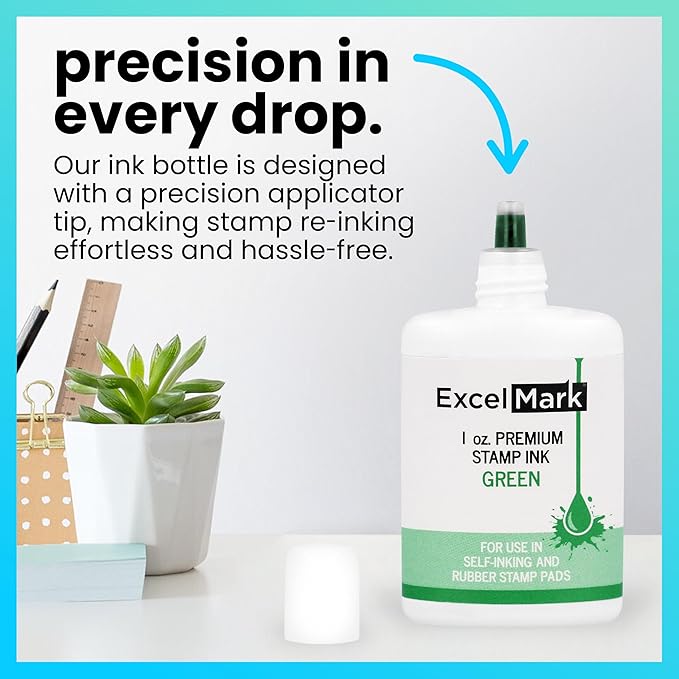 ExcelMark Premium Self-Inking Stamp Refill Ink - 1 oz. (Green)