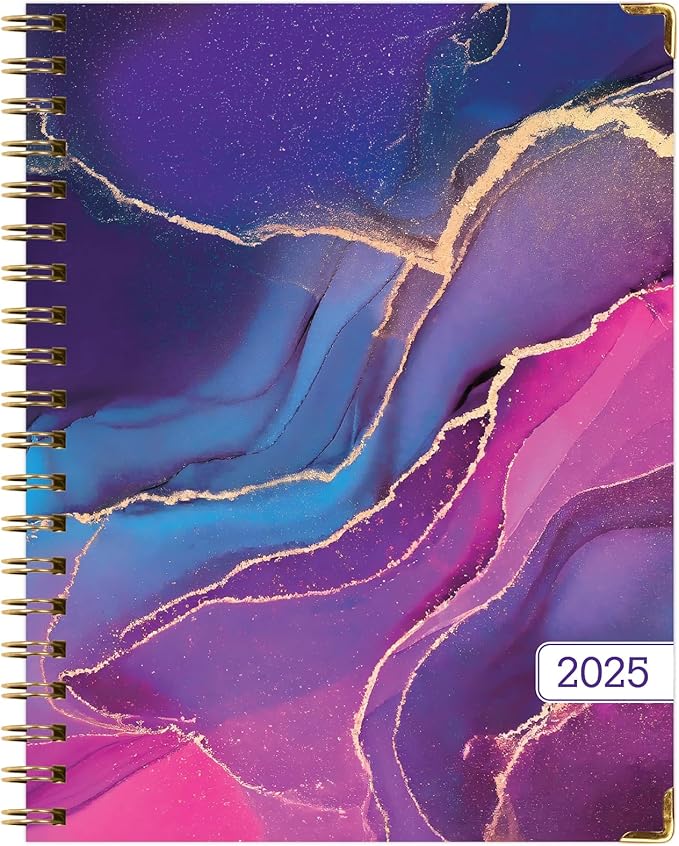 HARDCOVER 2025 Planner, 8.5"x11": 14 Months (November 2024 - December 2025), Daily Weekly Monthly Planner, Yearly Agenda, Bookmark, Pocket Folder and Sticky Note Set (Pink Purple Marble)