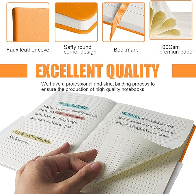 Lined Journal Notebook, (Orange), 160 Pages, Medium 5.7 inches x 8 inches - 100 gsm Thick Paper, Hardcover