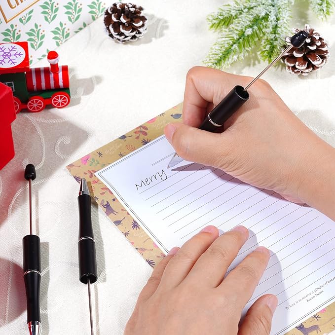 jiebor 20Pcs Black Beadable Pens Plastic Bead Ballpoint Pens Bulk with 50Pcs Black Ink Cute Cool Diy Pens for Journaling Kids Women Students Teacher Graduation Christmas Gift Office School Supplies