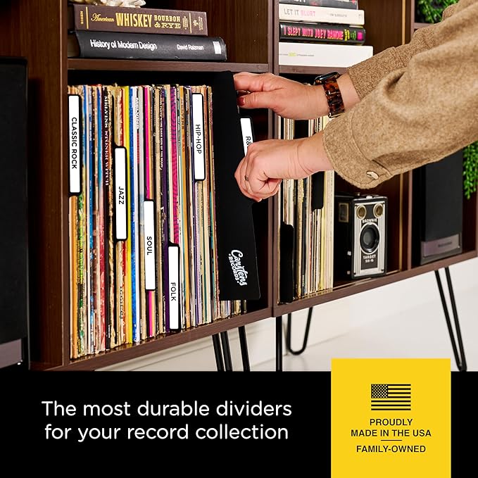 Heavy Duty Vinyl Record Dividers | 12" LP Record Dividers with Tabs | Pack of 32 Vinyl Record Separators| Black | Made in The USA | Vinyl Record Organizer Tabs | Personalizable