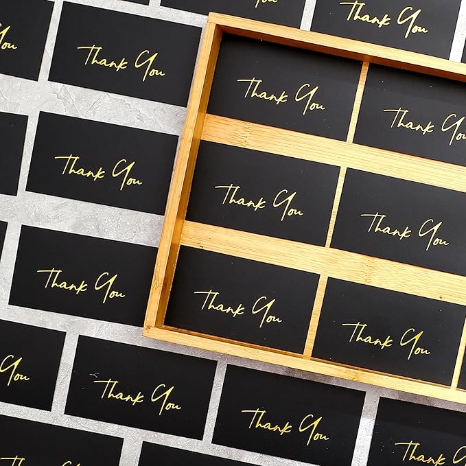 Gold Mini Thank You Cards Small Business - 100 PK - Flat Card No Fold, 2 x 3.5 Inches Thank You for Your Order Cards Thank You for Your Support Cards for Wedding Professional Black