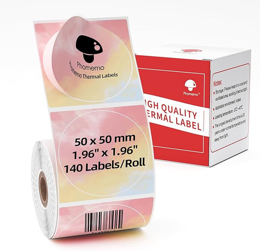2 Inch Circle Thermal Label Sticker Compatible with Phomemo M110/M221/M220/M120/M200/M110S Label Printers,1.96" x 1.96"(50x50 mm),Round Label Sticker for Gift/Mailing/Business/Home Tag,140labels/Roll