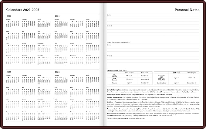 Letts of London Classic Weekly Planner, 12 Months, January to December, 2024, Appointments, Gold Corners, Quarto Size, 10.25" x 8.25", Burgundy (C32YBY-24)