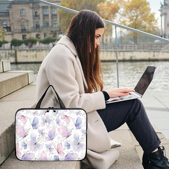 Laptop Sleeve Case Bag 15 inch, Pink Purple Butterfly Slim Carrying Case Durable Handbag Travel Laptop Bag for 15 inch MacBook Air M3/M2/15 Pro/Surface Laptop 7/6/5/4/3/ Dell XPS 15 Plus