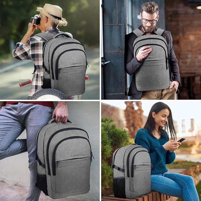 Lapsouno Business Laptop Backpack, Travel Backpack, 15.6 Inch Carry on Backpack, Anti-Theft College School Computer Backpack with USB Port, Gift for Men Women,Grey