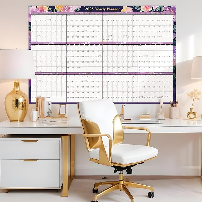 Ospelelf Dry Erase Wall Calendar 2025-2026 Large Laminated Calendar 32'' x 48'' Yearly Office Horizontal 24 Month Calendar, Use July 2025 - June 2026 (Floral)