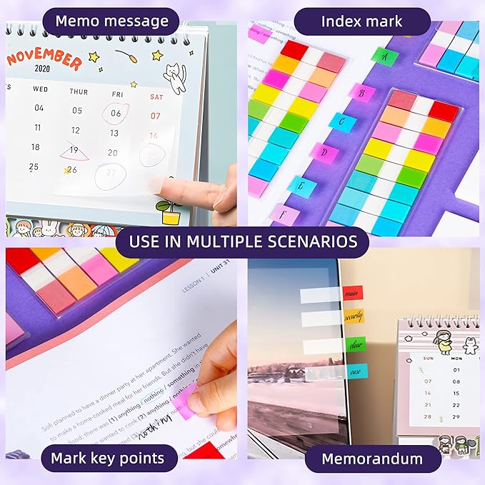 Golcellia Transparent Sticky Notes, See Through Sticky Note, Pastel Colorful Clear Sticky Notes-1040 Sheet Pack (3 Styles) Annotating Books Repositionable Translucent Sticky Tabs