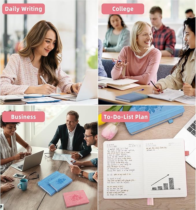 Lined Journal Notebook 365 Pages, A5 Leather Journals for Writing Women & Men, Hardcover Notebook with 100GSM Thick Paper, Daily Journal Notebook for Travel, Work, School, Note Taking, College Ruled