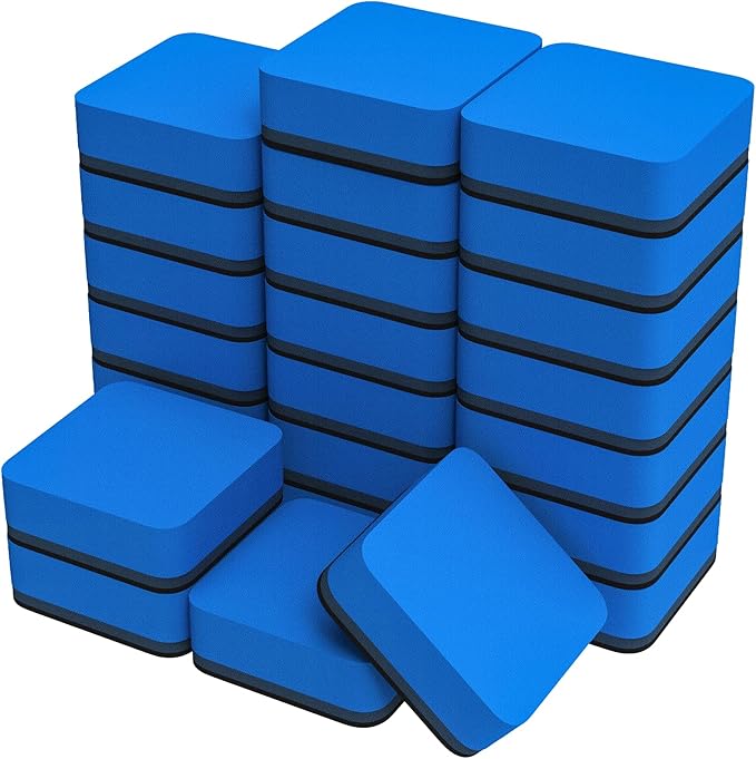 MaxGear Dry Erase Erasers, 24 Pack Magnetic Whiteboard Erasers for Classroom, Mini Whiteboard Cleaning Pads, Chalkboard Wiper Teacher Supplies for School, Office, Home (Blue, 2 x 2 Inch
