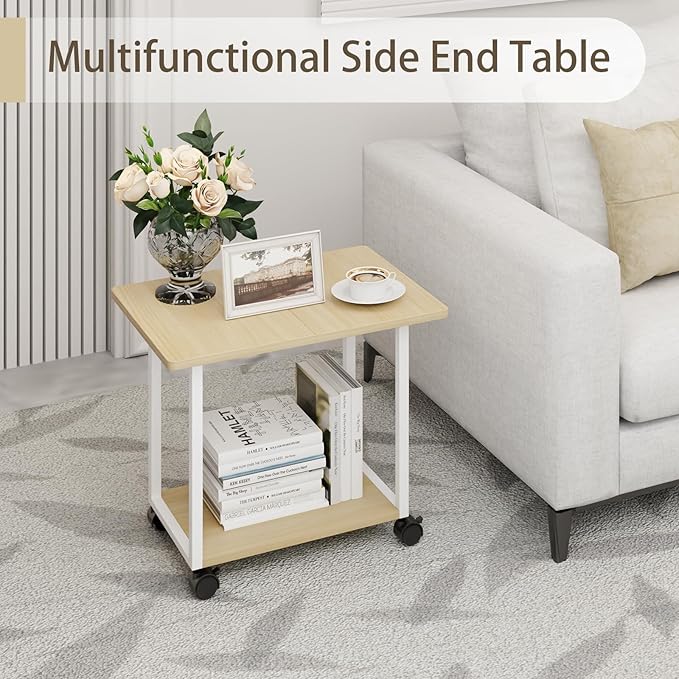 MARTY 22"x15.75" Large Under Desk Printer Stand with Storage Shelf 2-Tier Rolling Printer Cart with Wheels Printer Table for Home Office Heavy Duty Storage Rack for Scanner Fax Machine, Maple