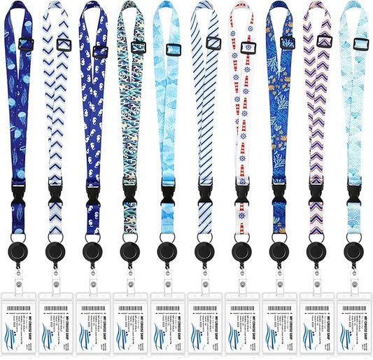 10 Sets Cruise Lanyards Retractable Carnival Cruise Lanyards with ID Holder Adjustable Lanyards with Detachable Badge Clip for Cruise Ship Cards.