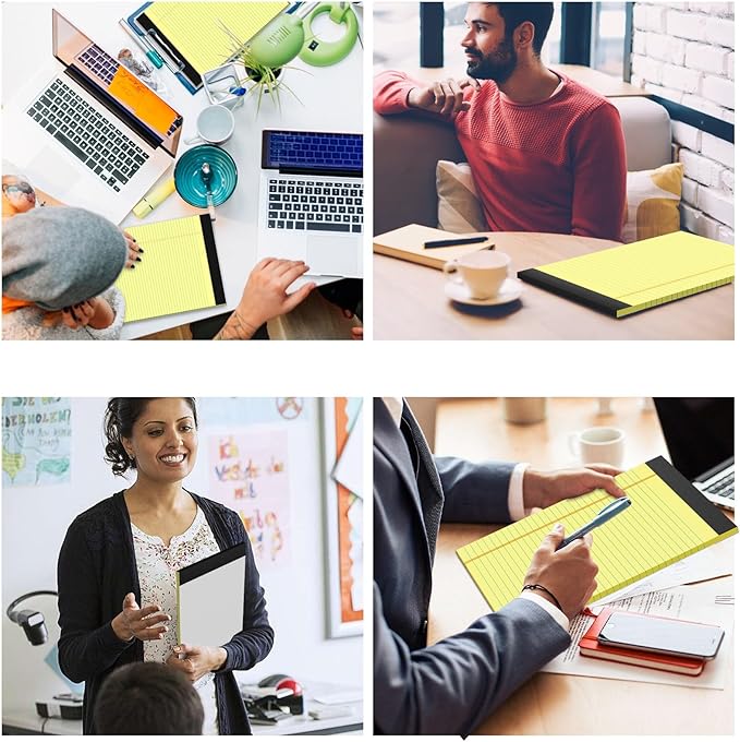 Legal Pads 8.5 x 11 College Ruled 6 Pack Yellow Note Pads 8.5 x 11 Notepads 30 Sheets Perforated Notepad Writing Pads 21lb Paper Legal Pad Ruled Paper Pad with Sturdy Back for School, Home, Office