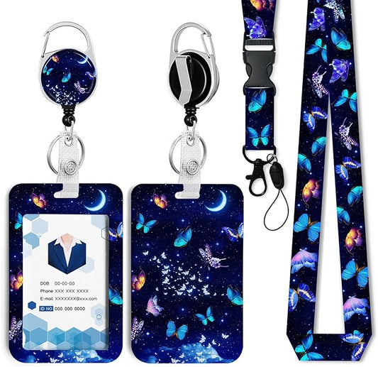 Butterfly Badge Holder with Retractable Reel and Breakaway LanyardBadge Clips Retractable Heavy Duty Badge Reel,Funny Keychain,ID Holder with Breakaway Lanyard for School Nurse Office Teen