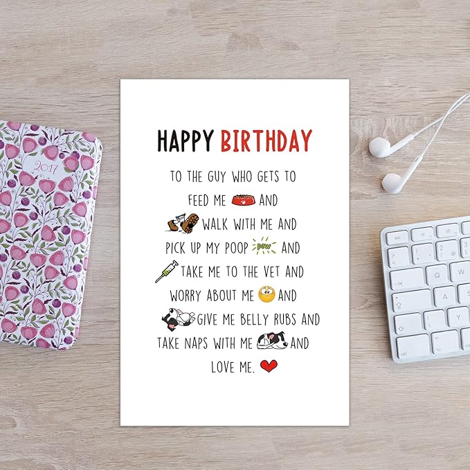 Ziwenhu Dog Dad Birthday Card, 8 x 5.3 inches, Recycled 300gsm Linen Cardstock, Blank Inside