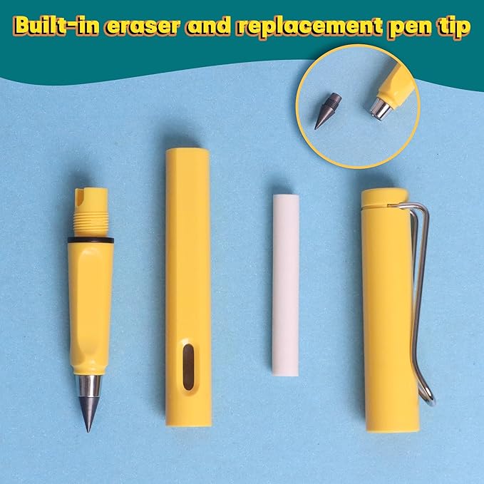 12Pack Forever Pencils for Kids Writing, Infinity Pencil Cute Inkless Everlasting Pencil with Eraser for Sketching (Black)