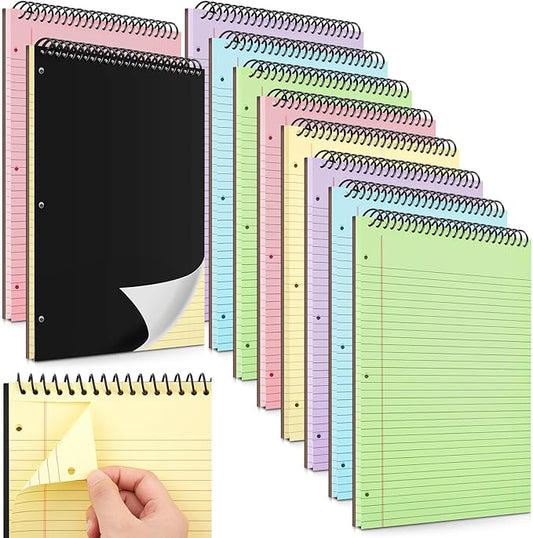 10 Pcs Legal Pads 3 Hole Punched Top Bound Spiral Notebook Tear Line for Easy Removal 8.5 x 11 in Hard Cardboard Paper College Ruled Notepad Spiral Note Pad for Office School (Multicolor)