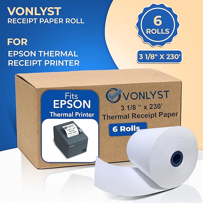 3 1/8 x 230 Thermal Paper Receipt Roll for Epson Printer (Pack 06 rolls)