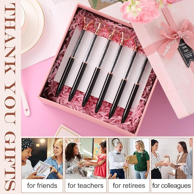 Sherr 100 Pack Big Crystal Diamond Pens Cute Ballpoint Pens Retractable Ballpoint Rhinestones Crystal Bling Gem Plated Black Gel Ink Office Supplies Gifts for Women(Black,Glitter)