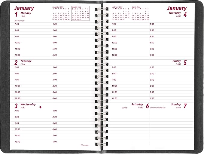 Brownline 2024 Essential Weekly/Monthly Planner, 12 Months, January to December, Twin-Wire Binding, 8.5" x 6.75", Black (CB850.BLK-24)