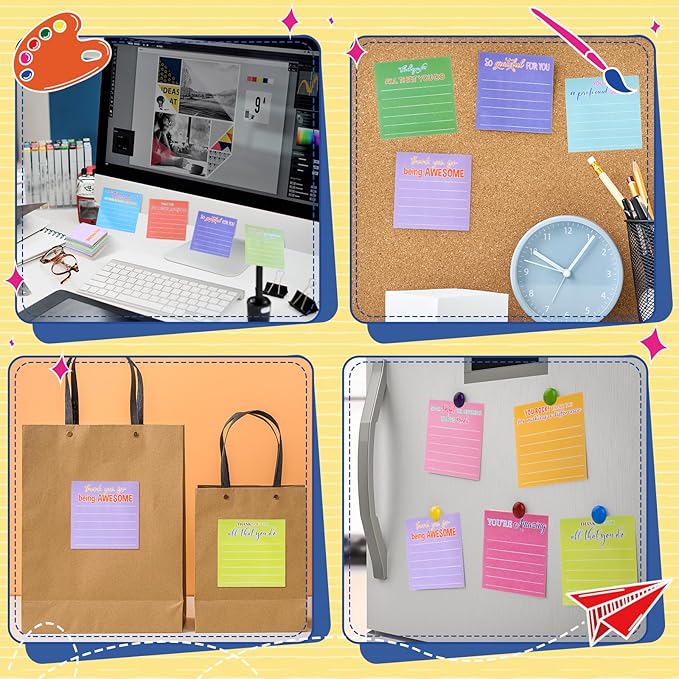 Yinder 24 Pcs Employee Appreciation Sticky Notes Thank You Gifts Bulk Note Pads with Sayings Teacher Gift Mini Pocket Inspirational Notepads for Coworker Office Supply 3 x 3''(Bright,Thanks)