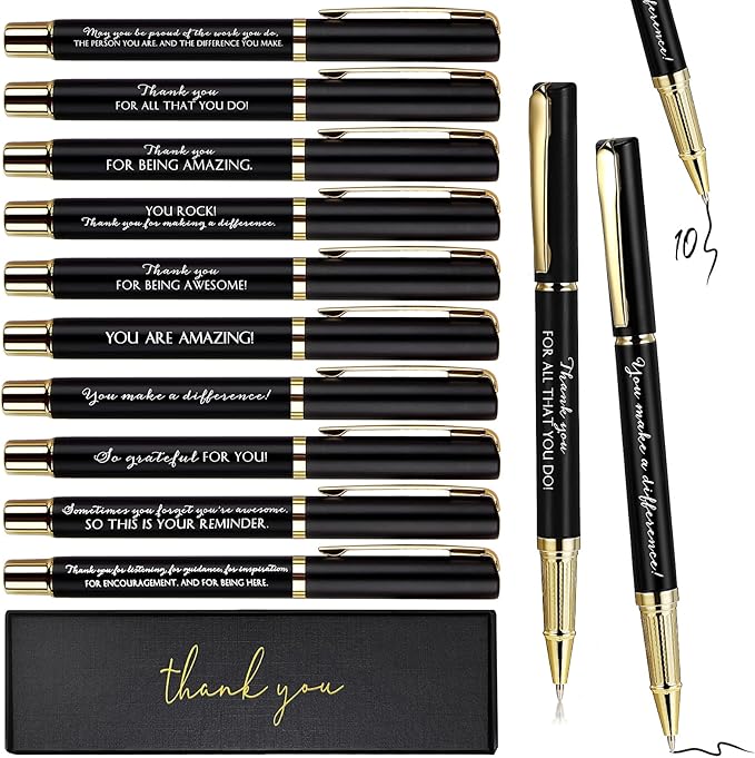 PerKoop 10 Set Thank You Gifts Inspirational Ballpoint Pens with Gift Boxes Bulk Appreciation Party Favors for Employee Coworker Staff Team Friends Office Supplies(Black,Mixed)