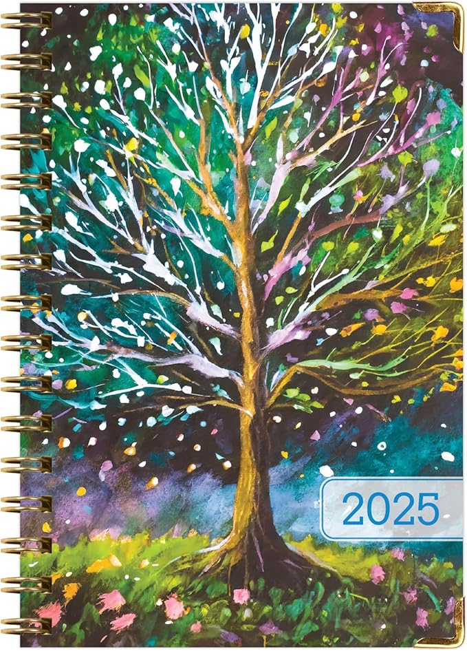 HARDCOVER 2025 Planner, 5.5"x8": 14 Months (November 2024 - December 2025), Daily Weekly Monthly Planner, Yearly Agenda, Bookmark, Pocket Folder and Sticky Note Set (Black Tree Seasons)