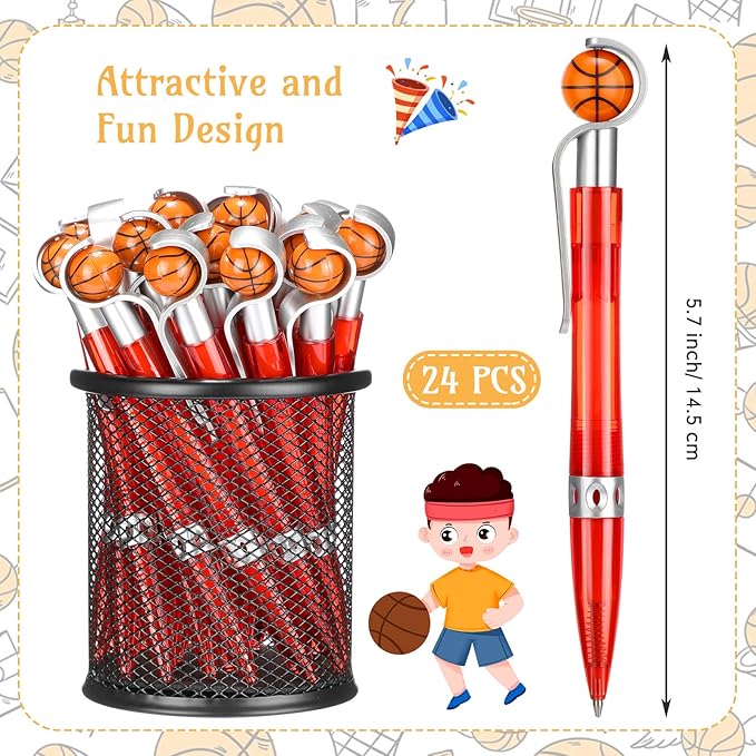 Zhanmai 24 Pcs Novelty Basketball Pens Sports Ballpoint Pens Basketball Party Favors Desk Cool Writing Tool for Students Supplies Stationery School Office Decor(Red,Basketball)