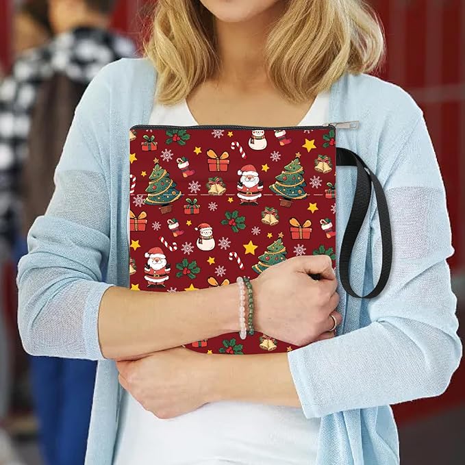 CRASPIRE Christmas Tree Book Sleeve Santa Book Protector Xmas Book Covers for Paperbacks Washable Fabric Cloth Book Cover with Zipper and Extra Sleeve Pocket for Book Lovers Classmate Gifts