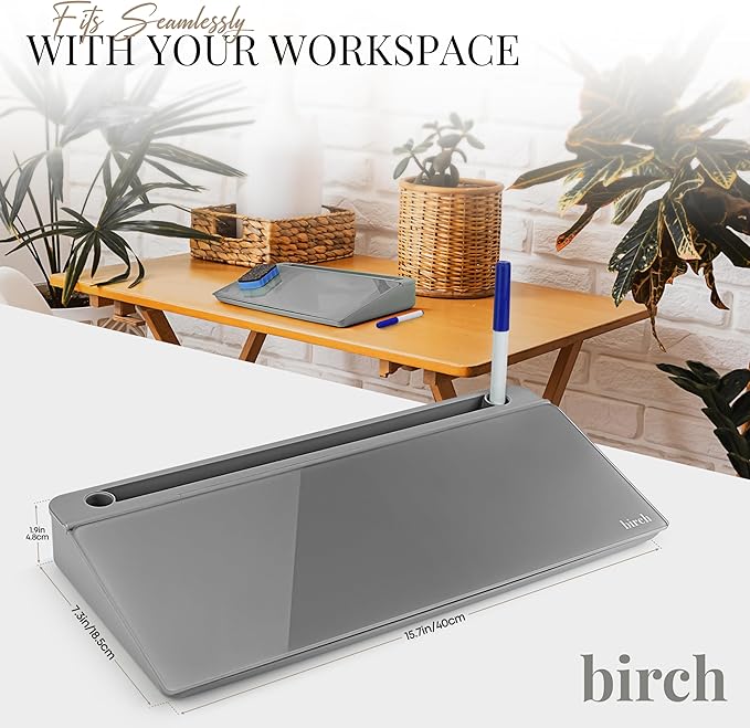 Birch Desktop Whiteboard with Storage & Multiple Markers Surface Desktop Glass Dry Erase Board Desk Top White Board Dry Erase Notepad Desk White Board Tabletop Desk Whiteboard (Charcoal)