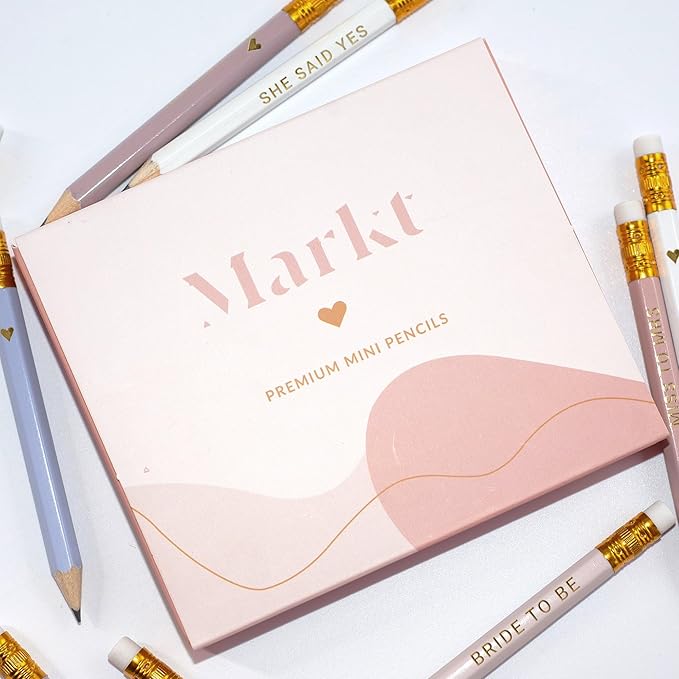 Markt Heart Pencils for Bridal Shower Games, Pink Pencils, Bridal Shower Pens, Small Mini Pencil Set For Prizes, Game Winner Gifts (Blush)