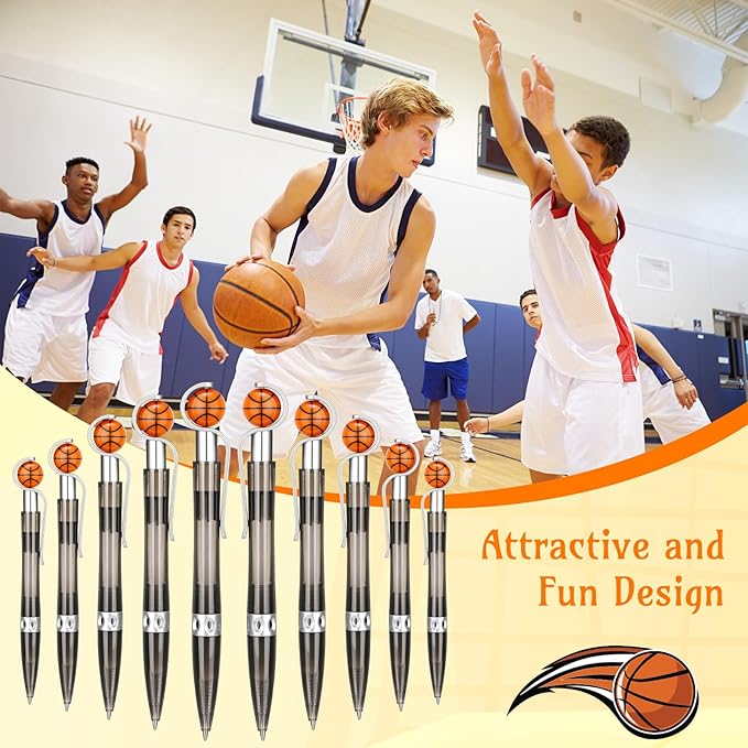Zhanmai 24 Pcs Novelty Basketball Pens Sports Ballpoint Pens Basketball Party Favors Desk Cool Writing Tool for Students Supplies Stationery School Office Decor(Black,Basketball)