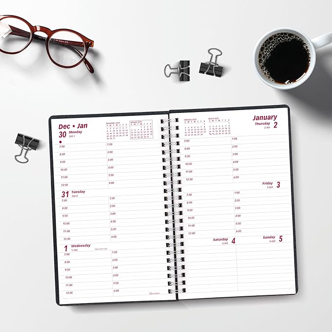 Brownline® 2025 DuraFlex Weekly Planner, Appointment Book, 12 Months, January to December, Twin-Wire Binding, 8" x 5", Black (CB75V.BLK-25)